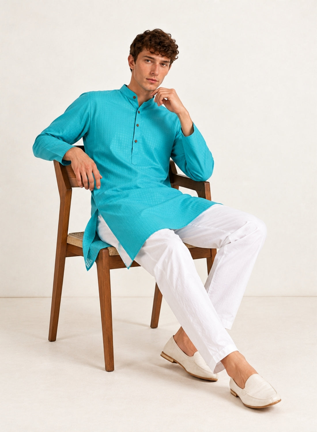 Men Green Casual Kurta Set