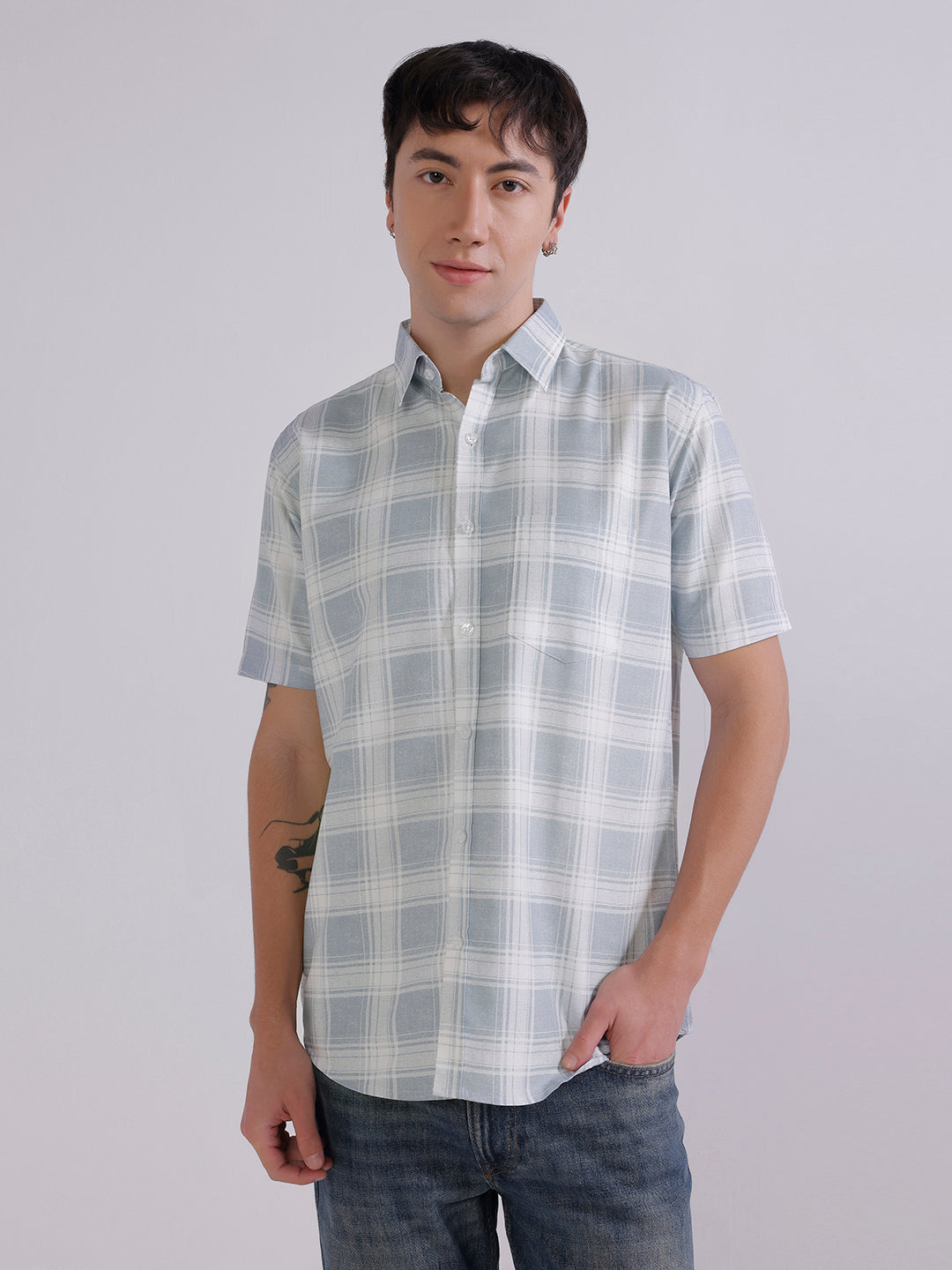 Blue check casual shirt