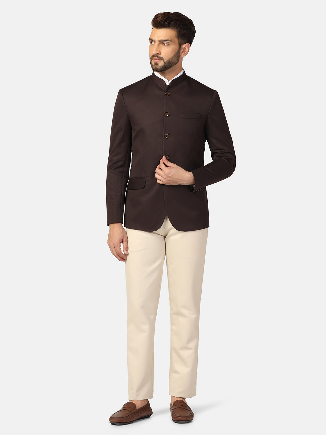 Men Brown Bandhgala Blazer
