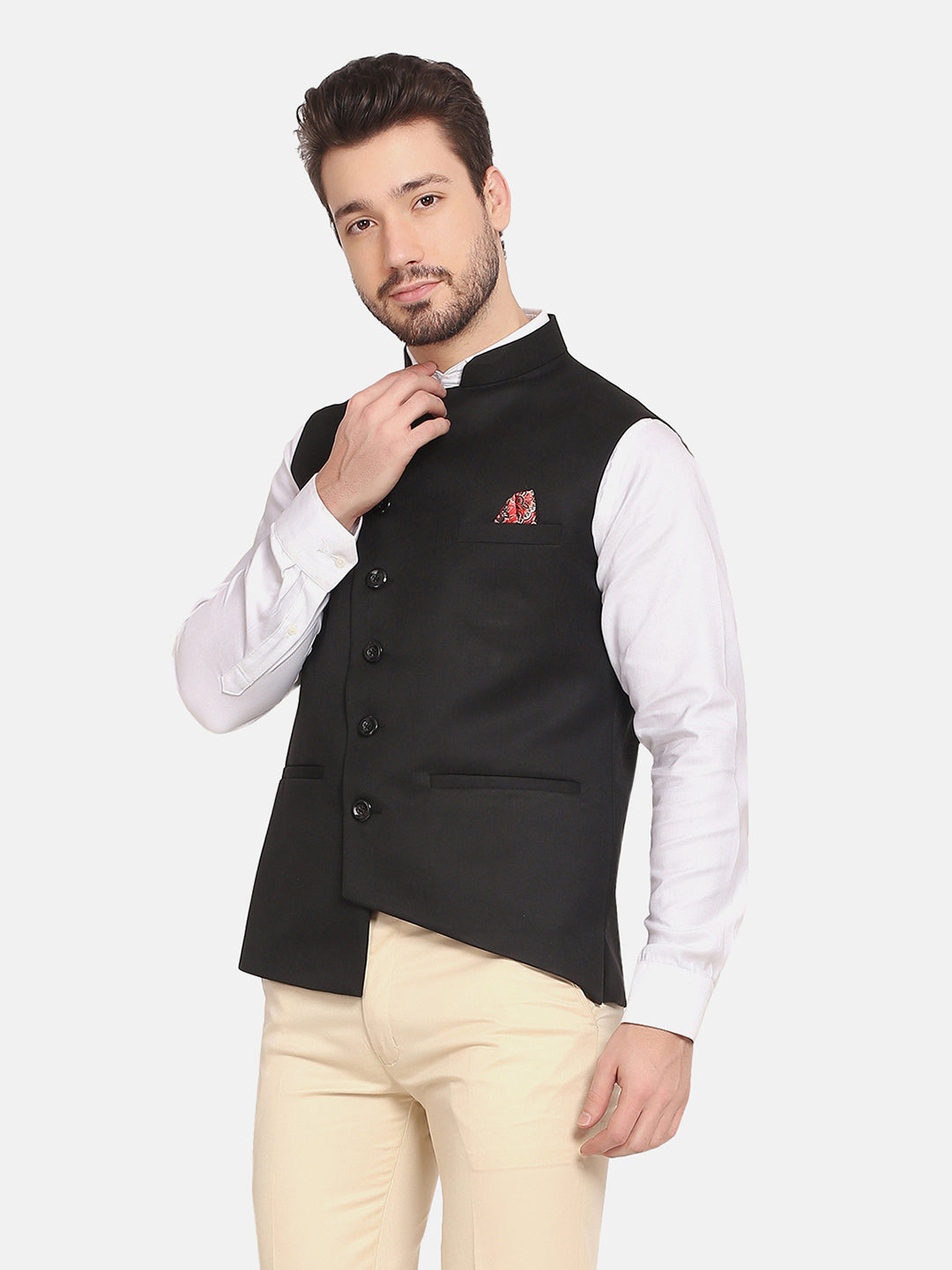 Men Black Angrakha Nehru Jacket - Tahvo India