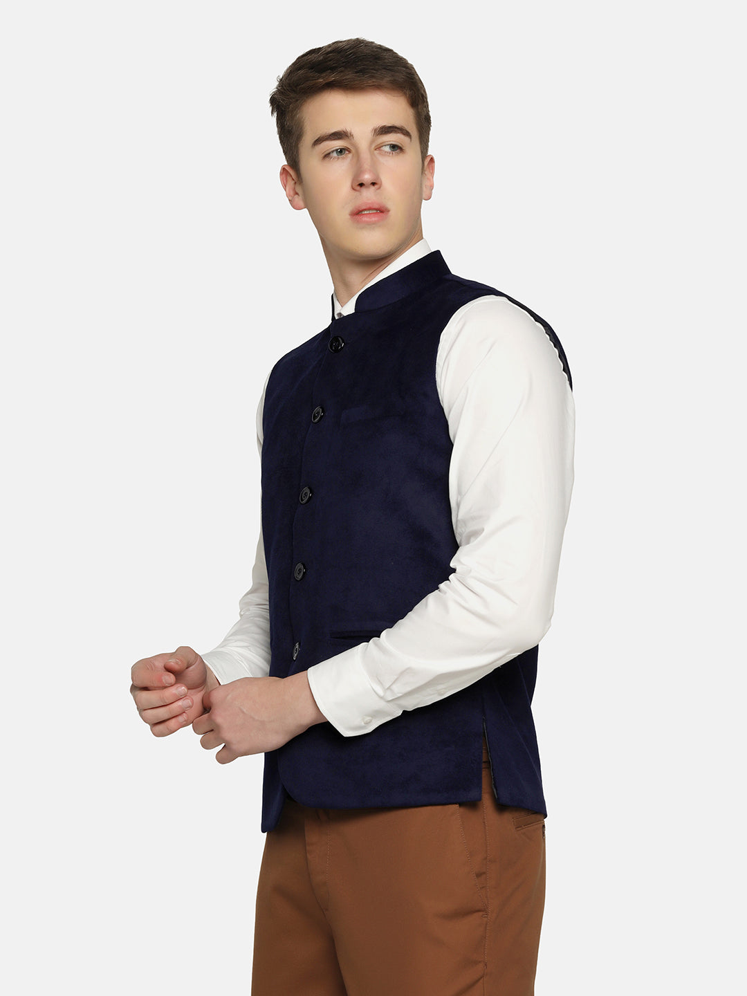Men Blue Velvet Nehru Jacket