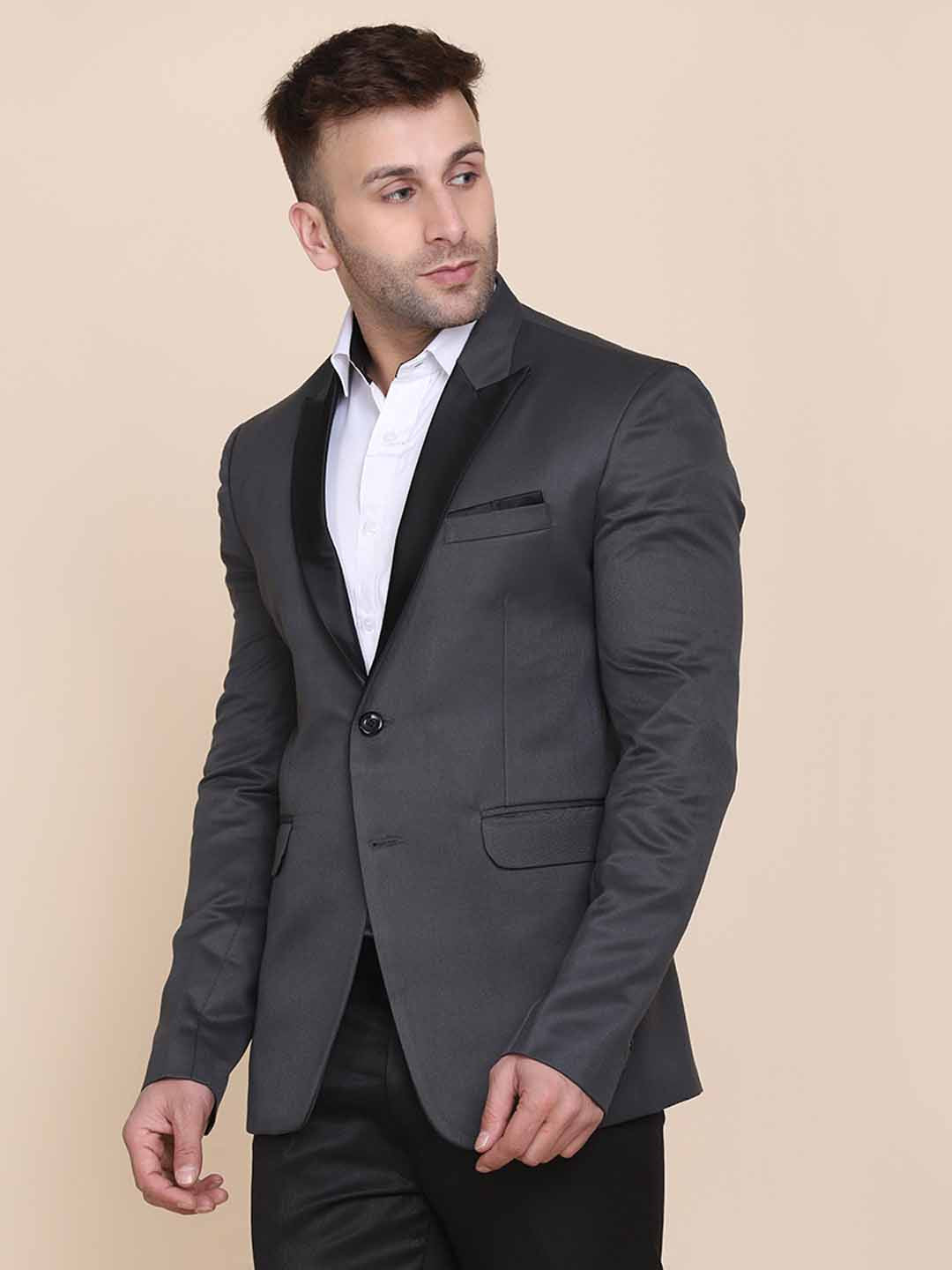 Men Grey Tuxedo With Hanky - Tahvo India