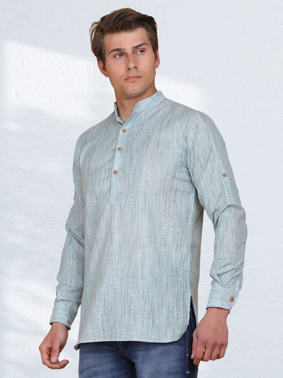 Men Green Slim Fit Kurta Shirt