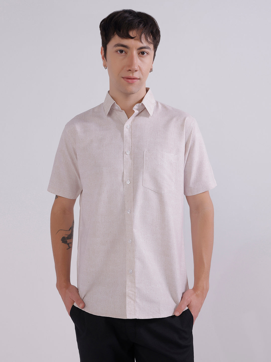 Mens Brown casual regular fit shirt