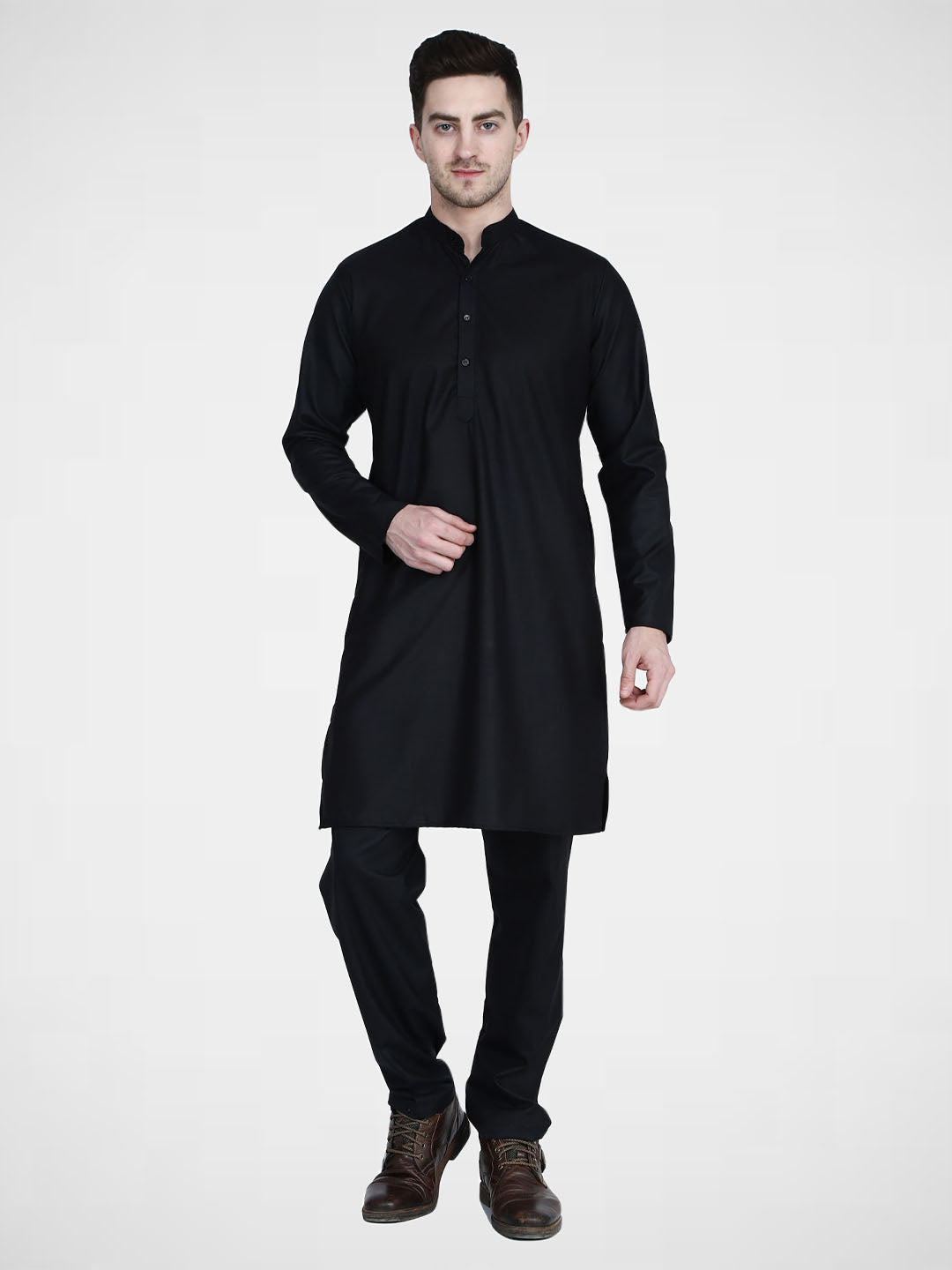 Men Plain Black Kurta Set - Tahvo India