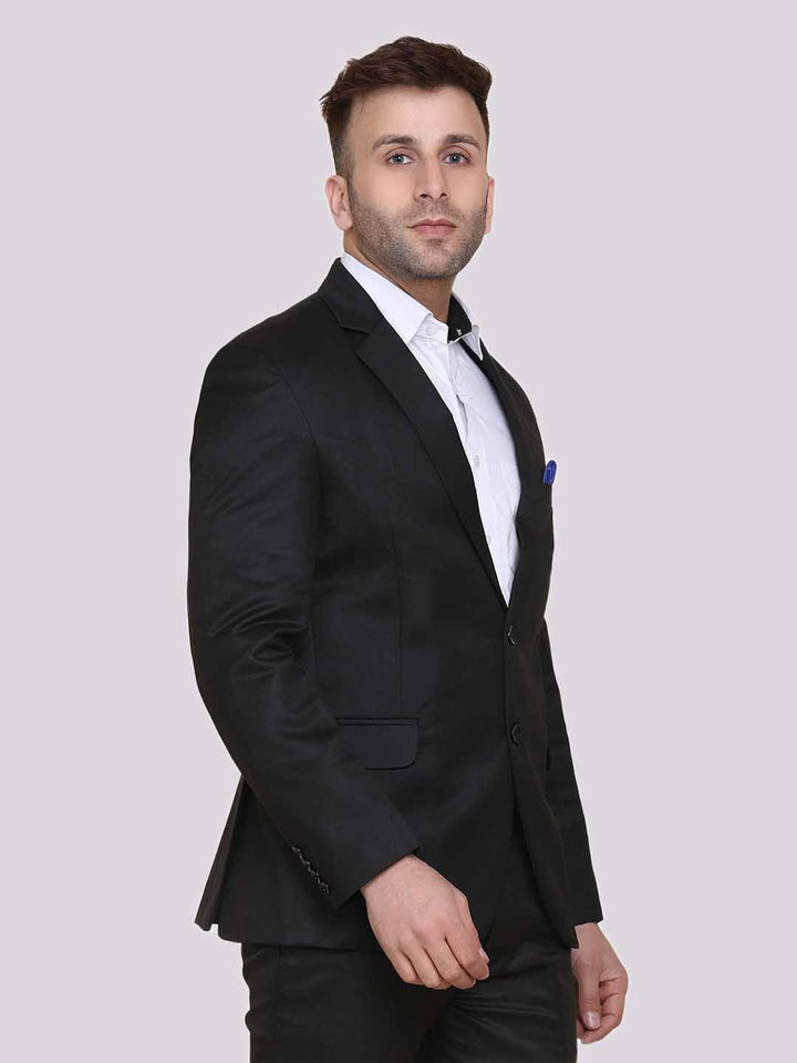 Black Notched Lapel Blazer With Hanky For Men - Tahvo India