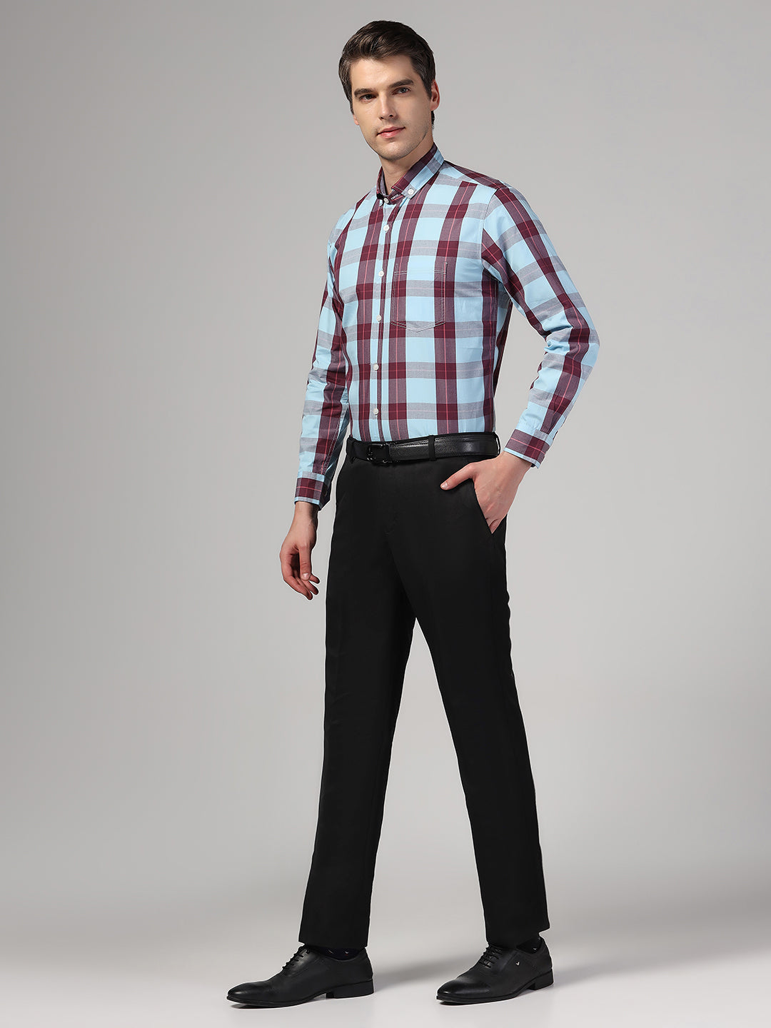Men Blue Check Shirt & Trousers Set - Tahvo India