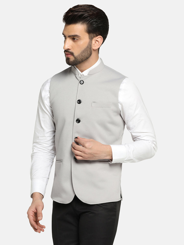Men Grey Textured Nehru Jacket - Tahvo India