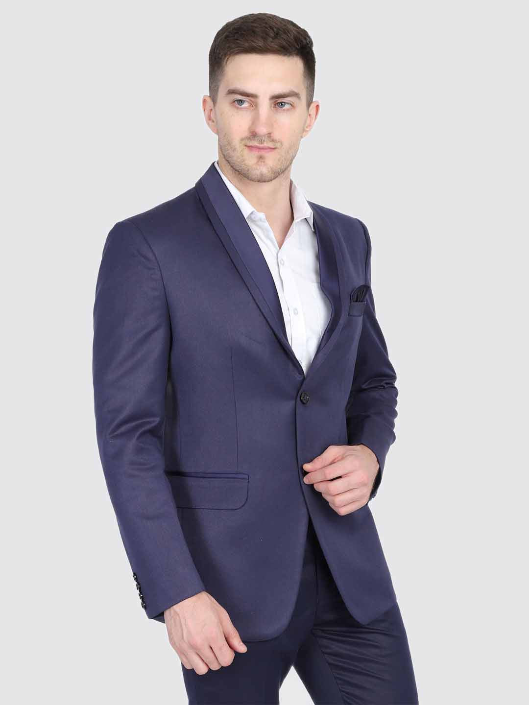 Men Blue Tuxedo Blazer With Hanky - Tahvo India
