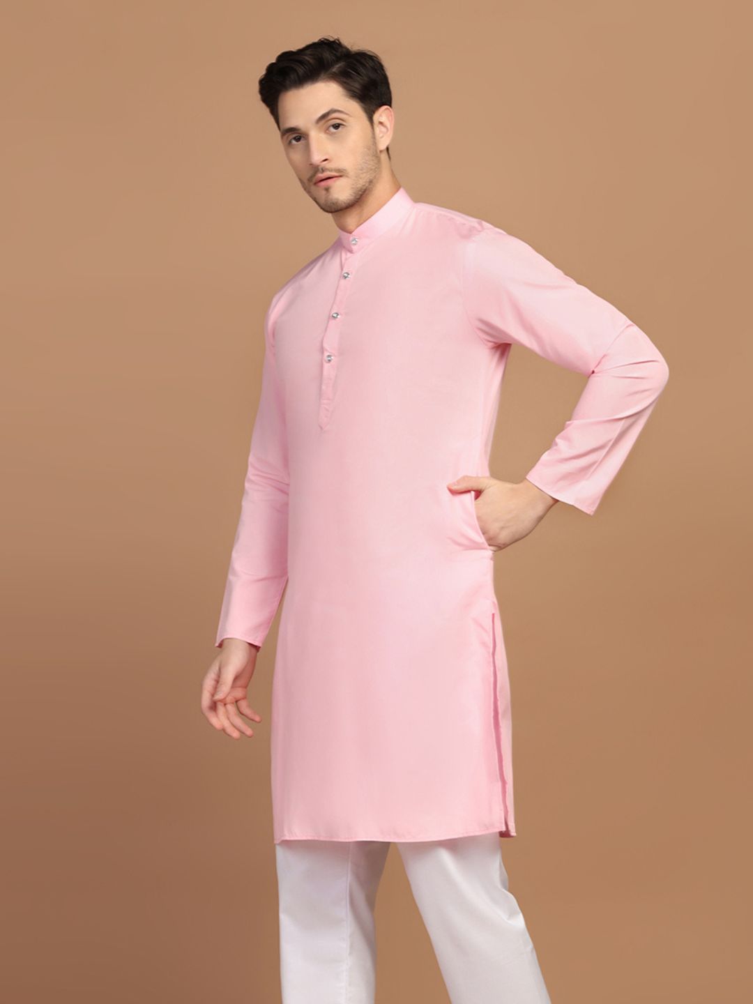 Men Pink Solid Kurta - Tahvo India