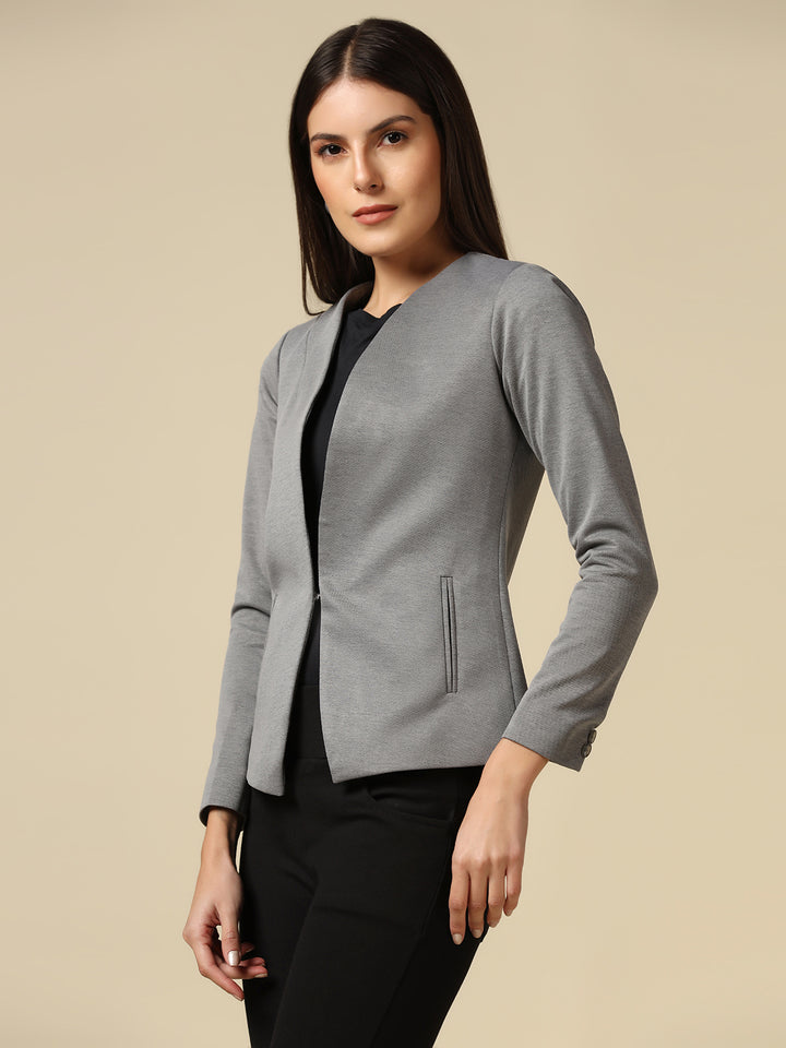 Women Grey Single Breasted Blazer - Tahvo India