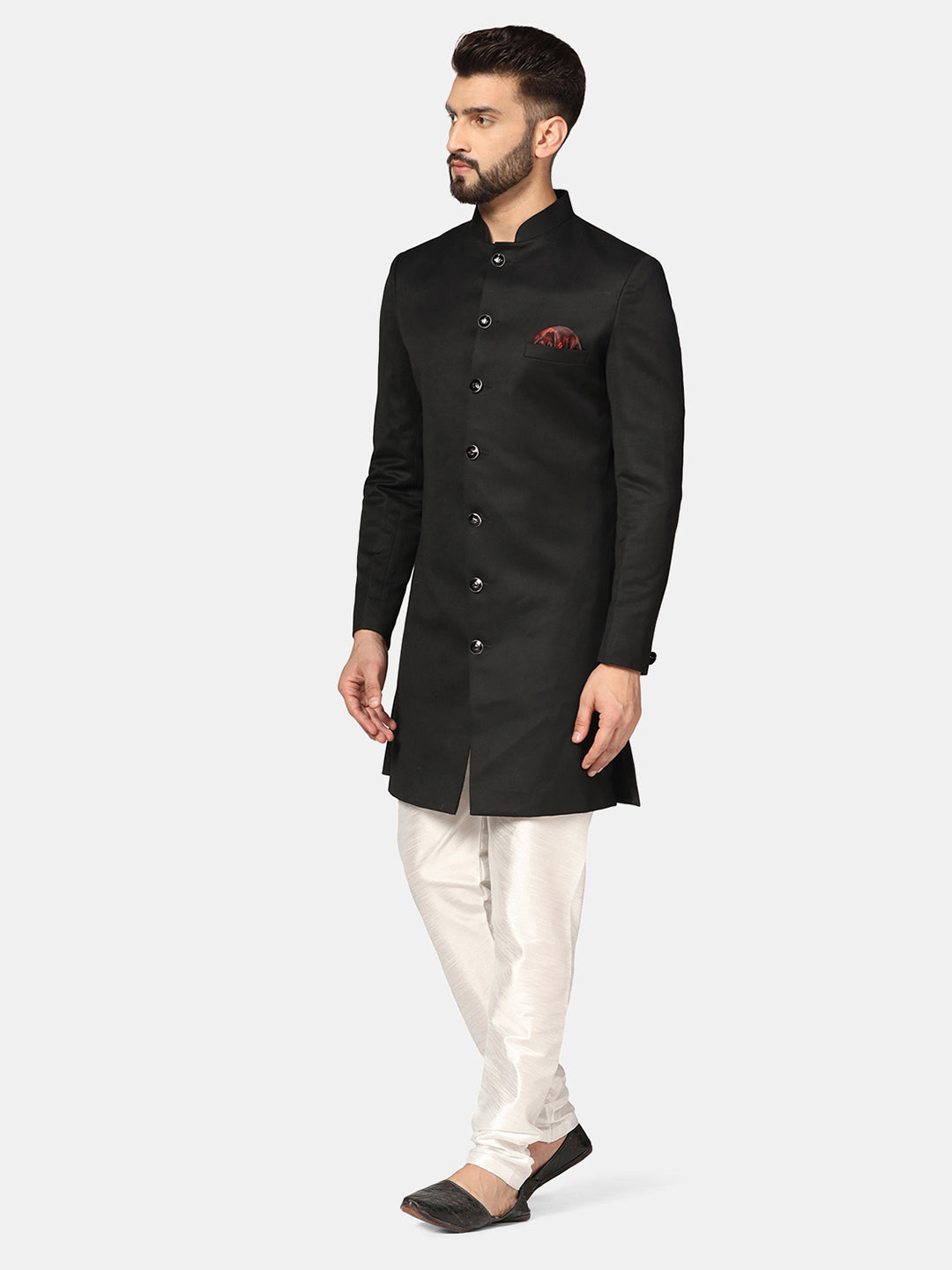 Men Black Cotton Sherwani