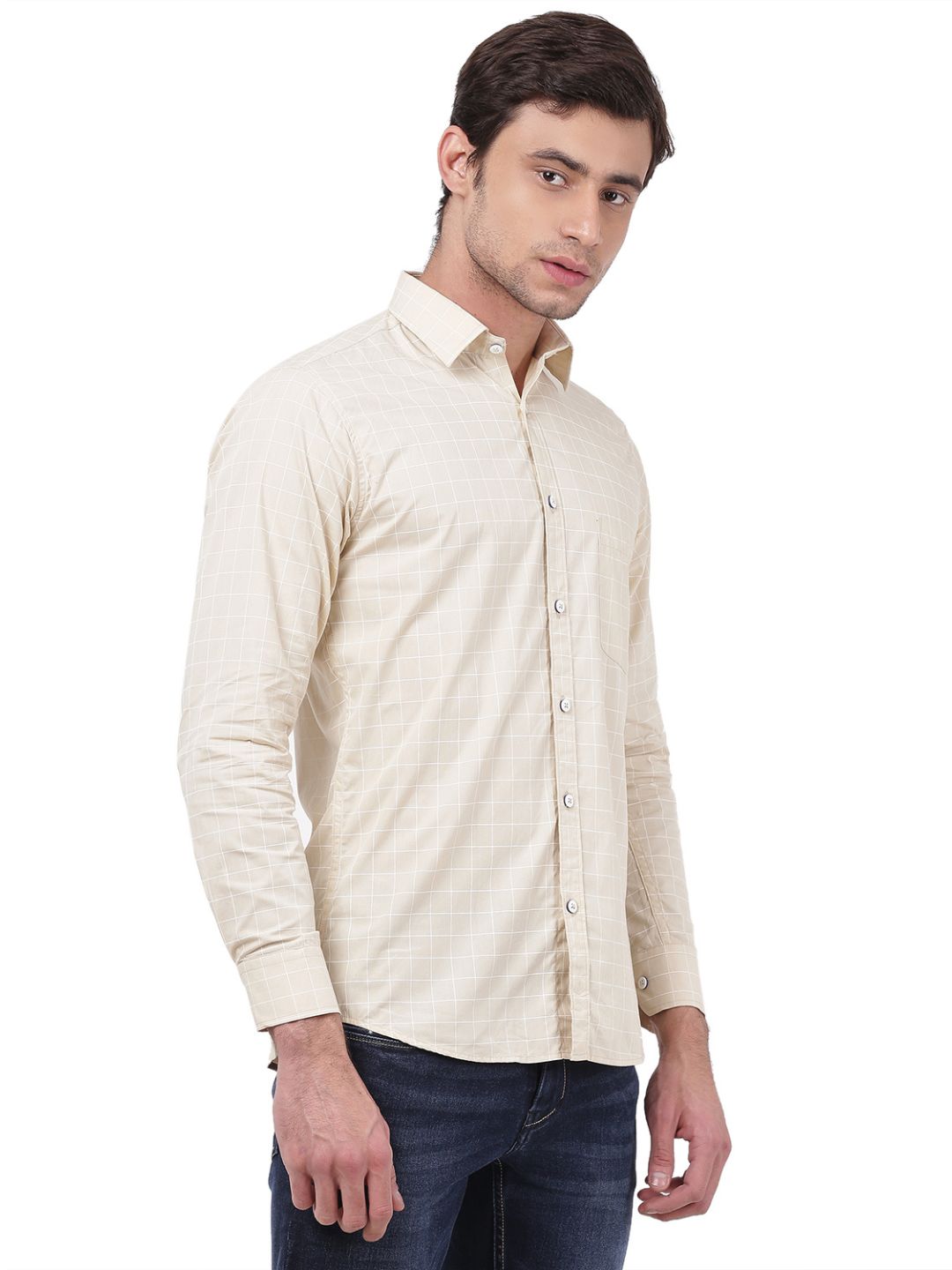 Men Beige Check Shirt