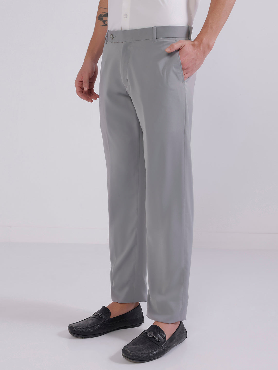 Men Grey wide leg trousers