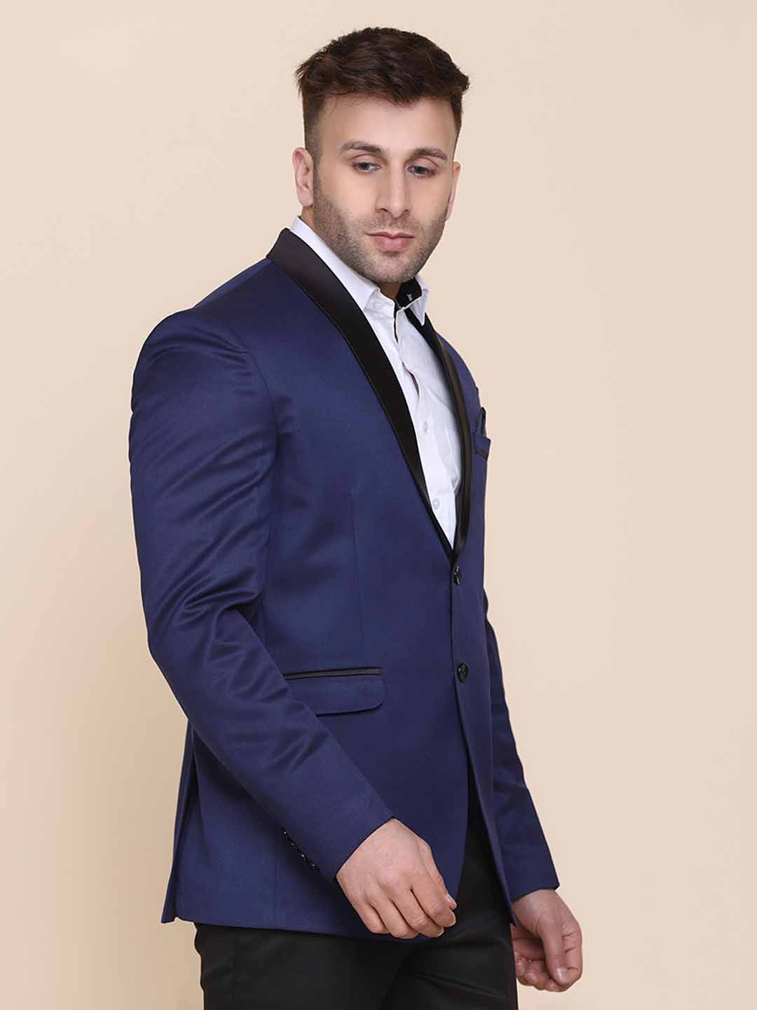 Men Blue Tuxedo With Hanky - Tahvo India