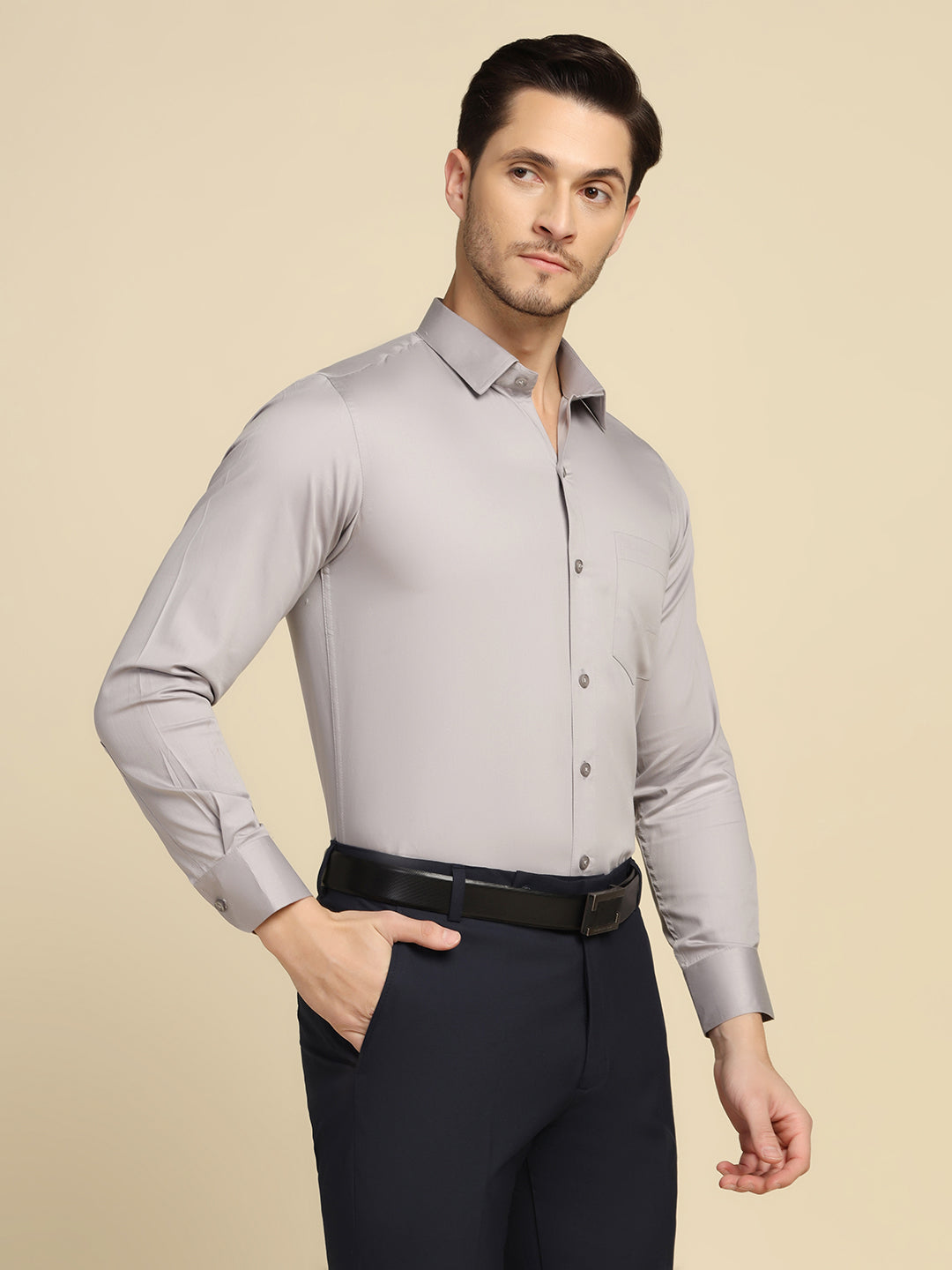Men Solid Grey Shirt - Tahvo India
