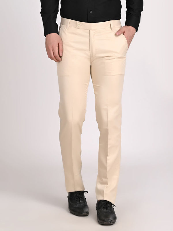 Men Beige Solid Formal Trouser