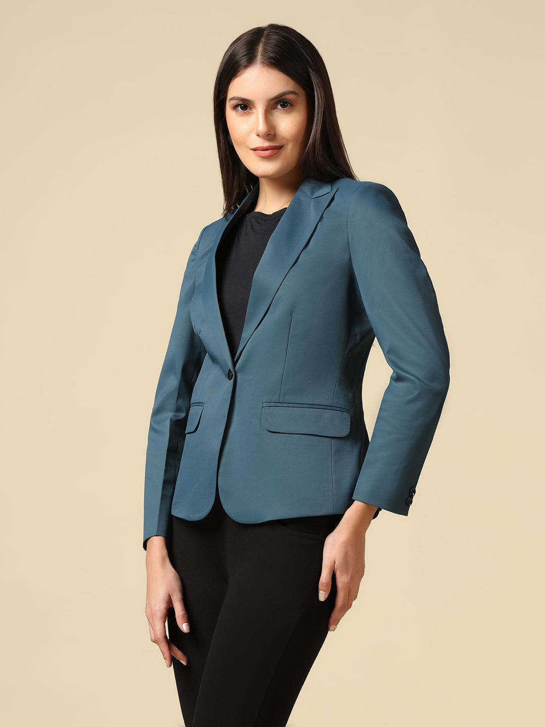 Women Blue Single Breasted Blazer - Tahvo India