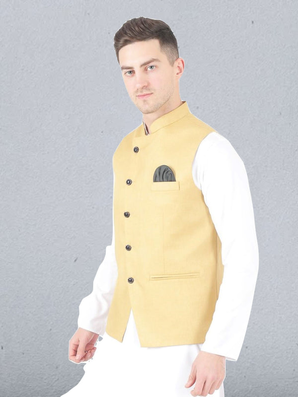 Men Golden Nehru Jacket - Tahvo India