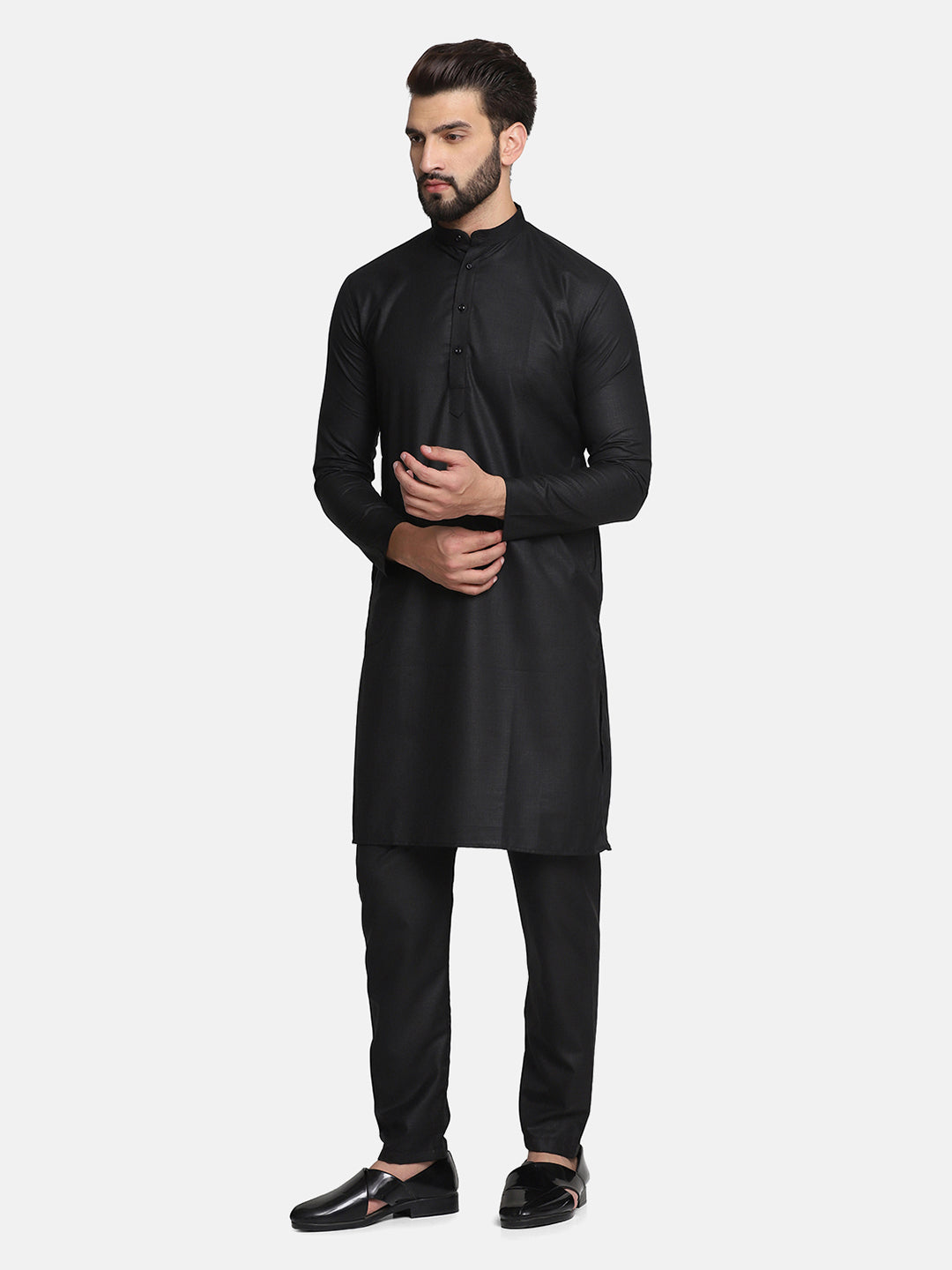Men Black Cotton Kurta Pyjama