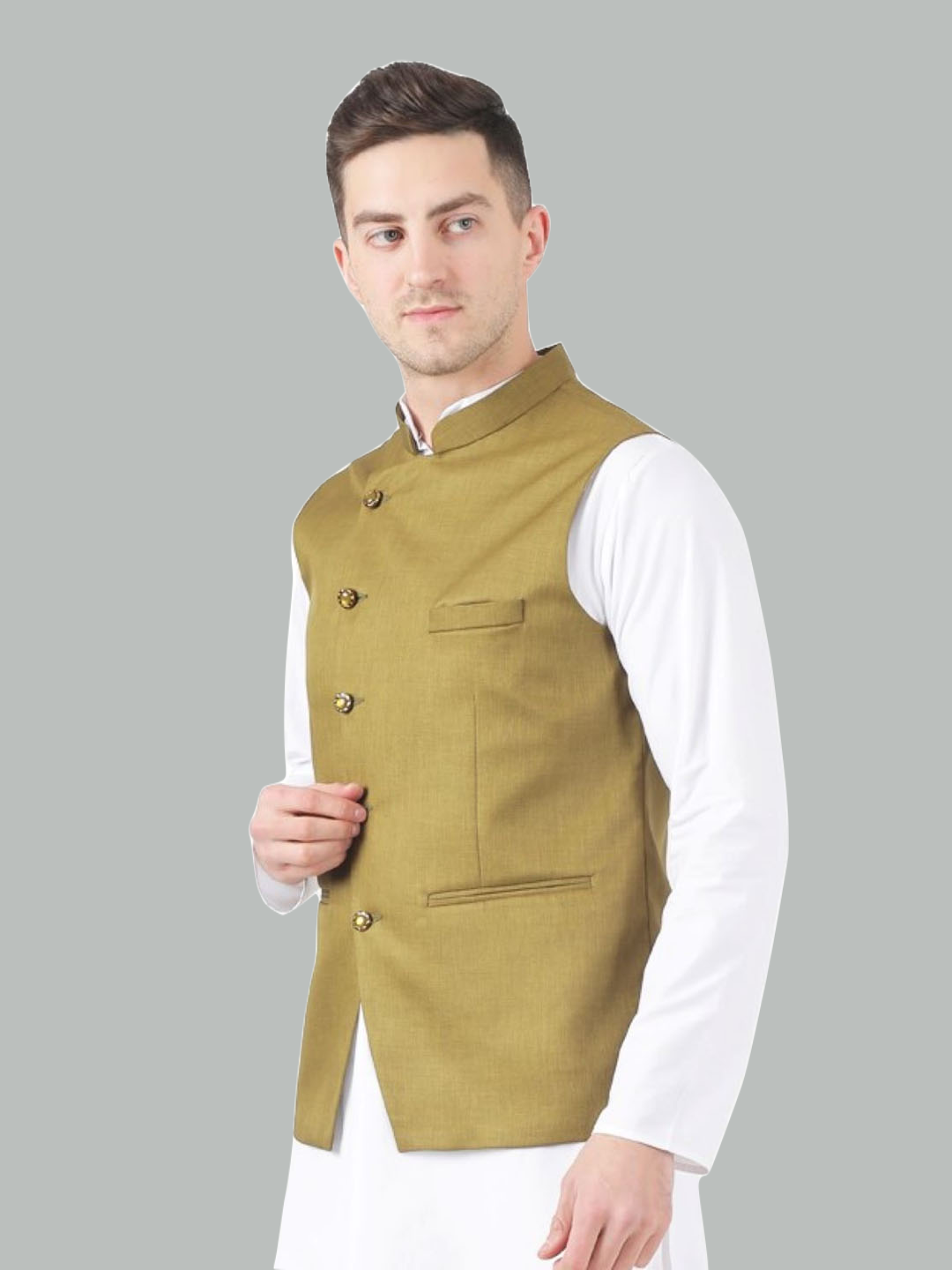 Men Mehndi Green Nehru Jacket - Tahvo India