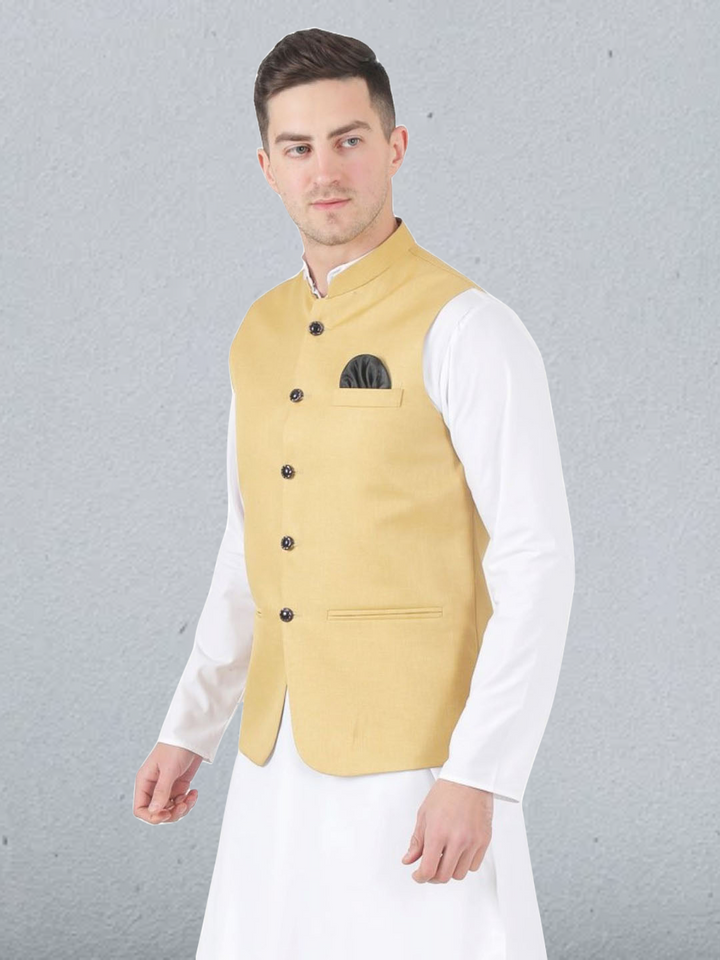 Men Golden Button Nehru Jacket - Tahvo India