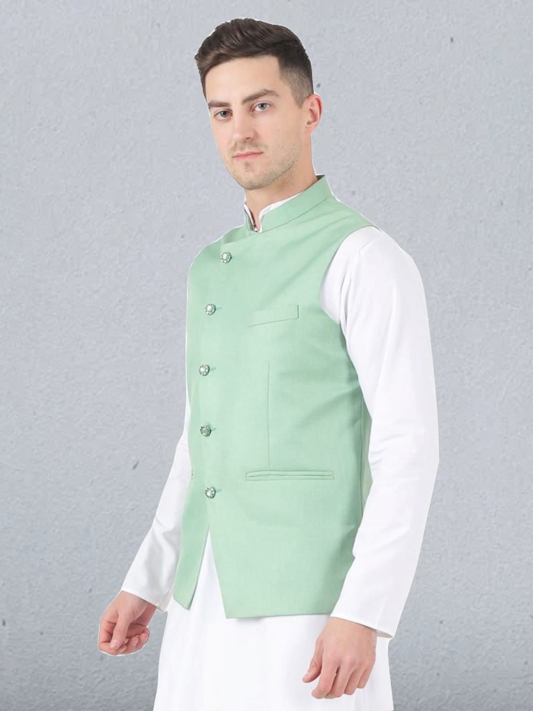Men Green Angrakha Nehru Jacket - Tahvo India