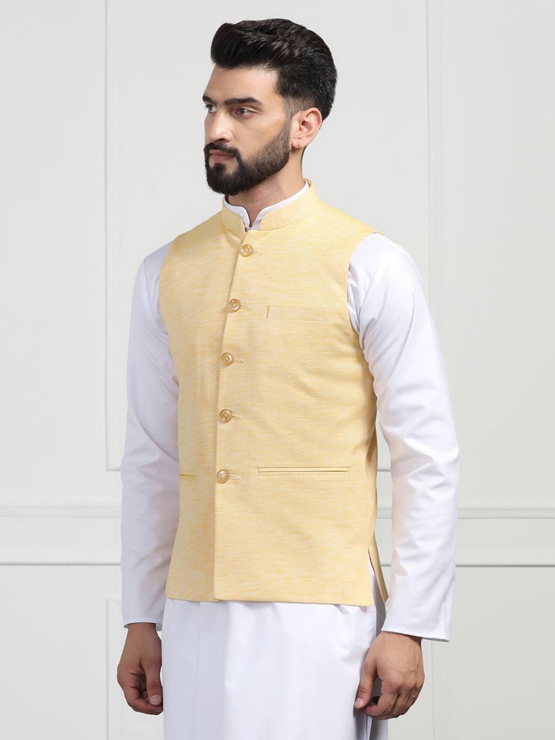 Men Yellow Linen Modi Jacket