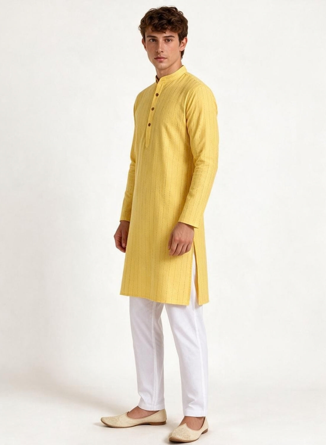 Men Yellow Stripes Kurta