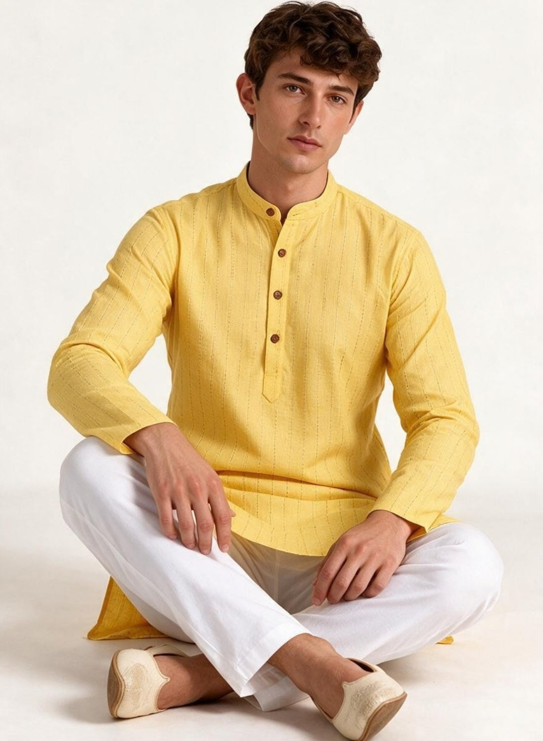 Men Yellow Stripes Kurta
