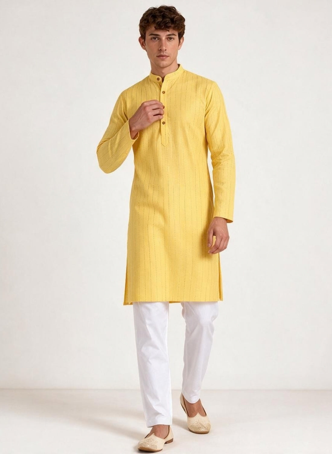 Men Yellow Stripes Kurta