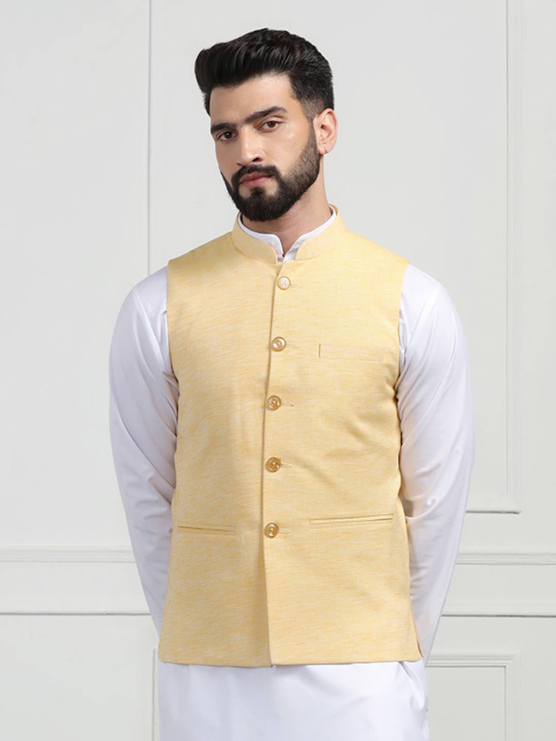 Men Yellow Linen Modi Jacket