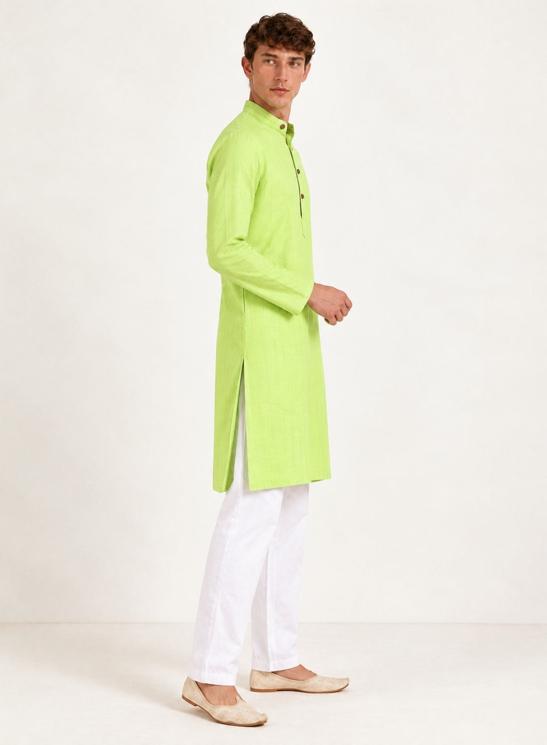 Men Green stripes Kurta