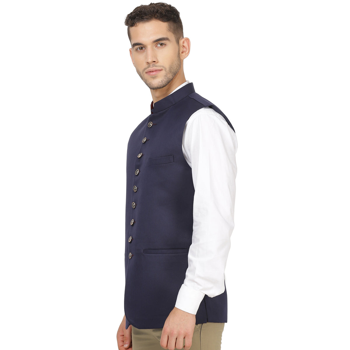 Men Blue Solid Nehru Jacket