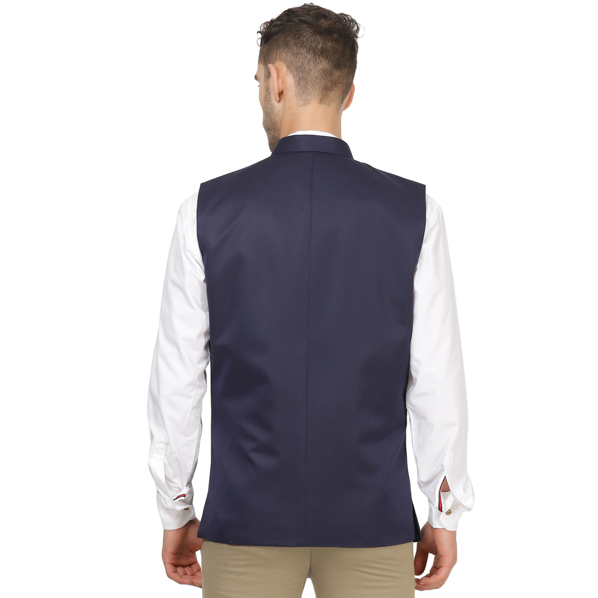 Men Blue Solid Nehru Jacket