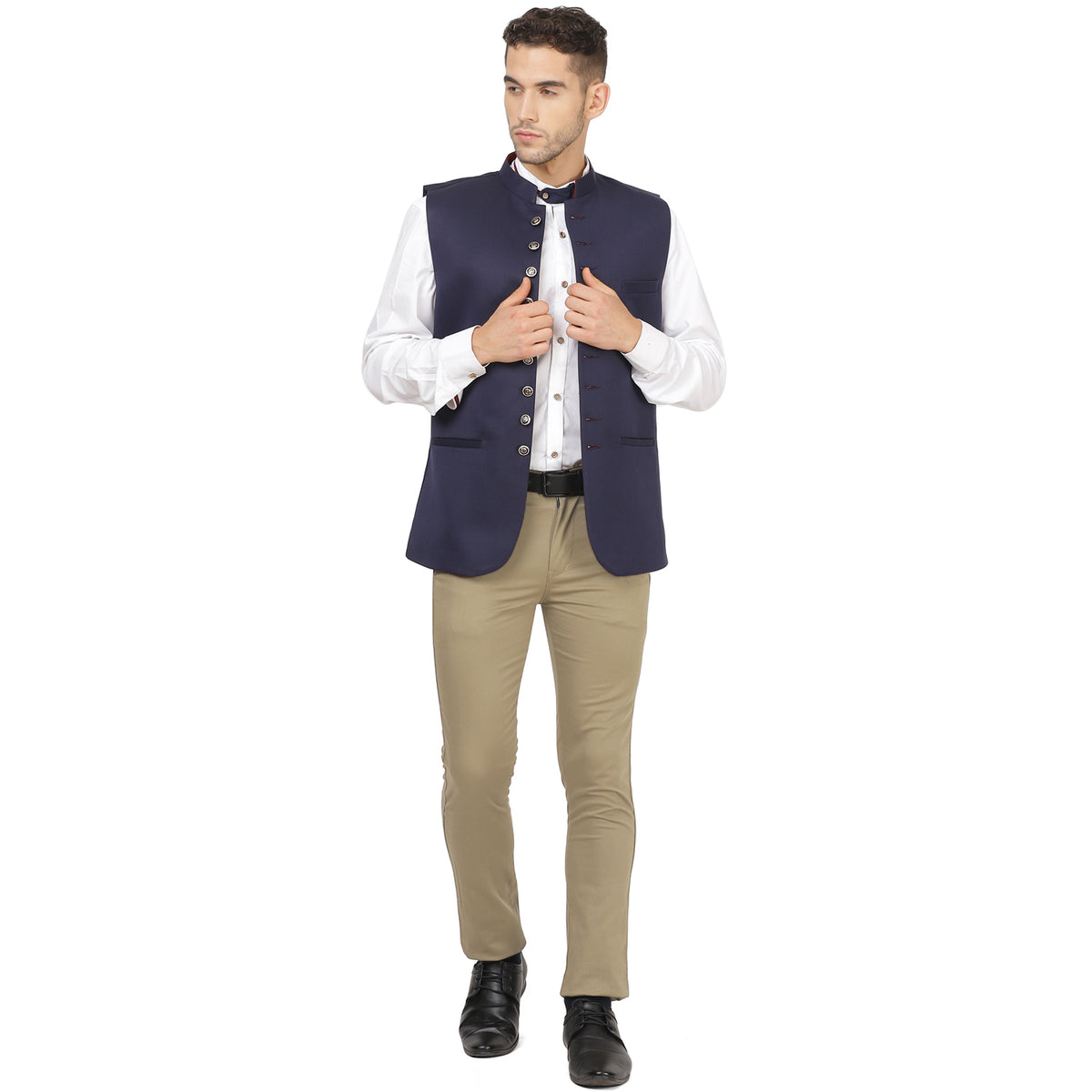 Men Blue Solid Nehru Jacket