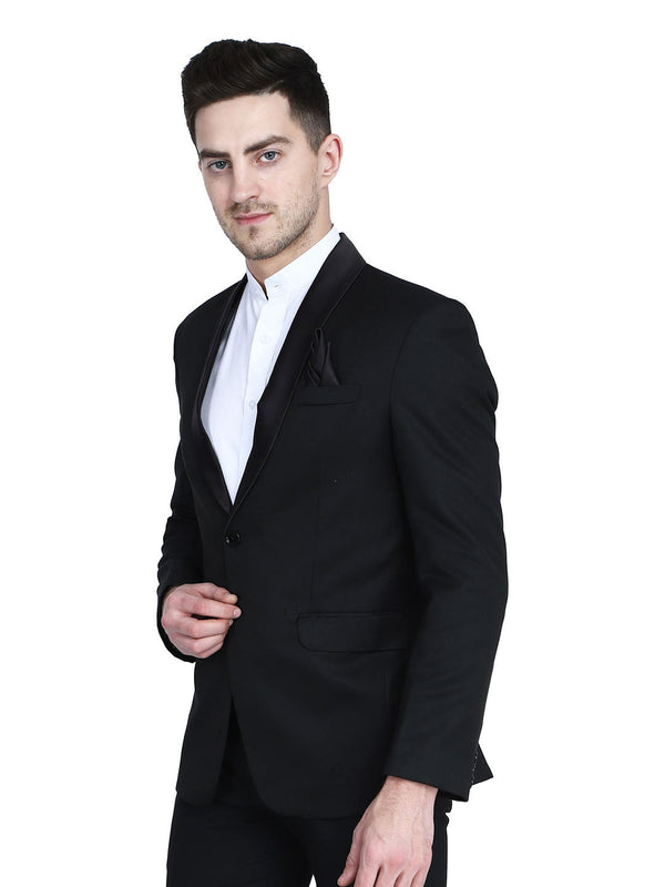 Men Black Tuxedo Blazer With Hanky - Tahvo India