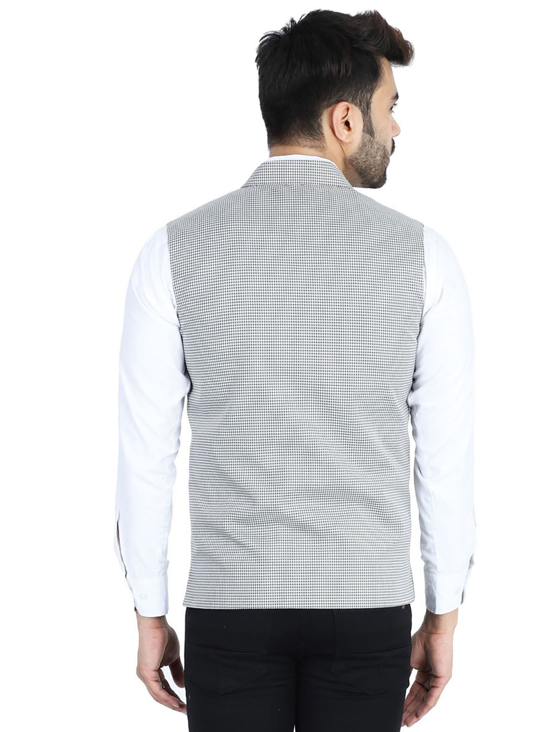 Men Black Check Waistcoat - Tahvo India