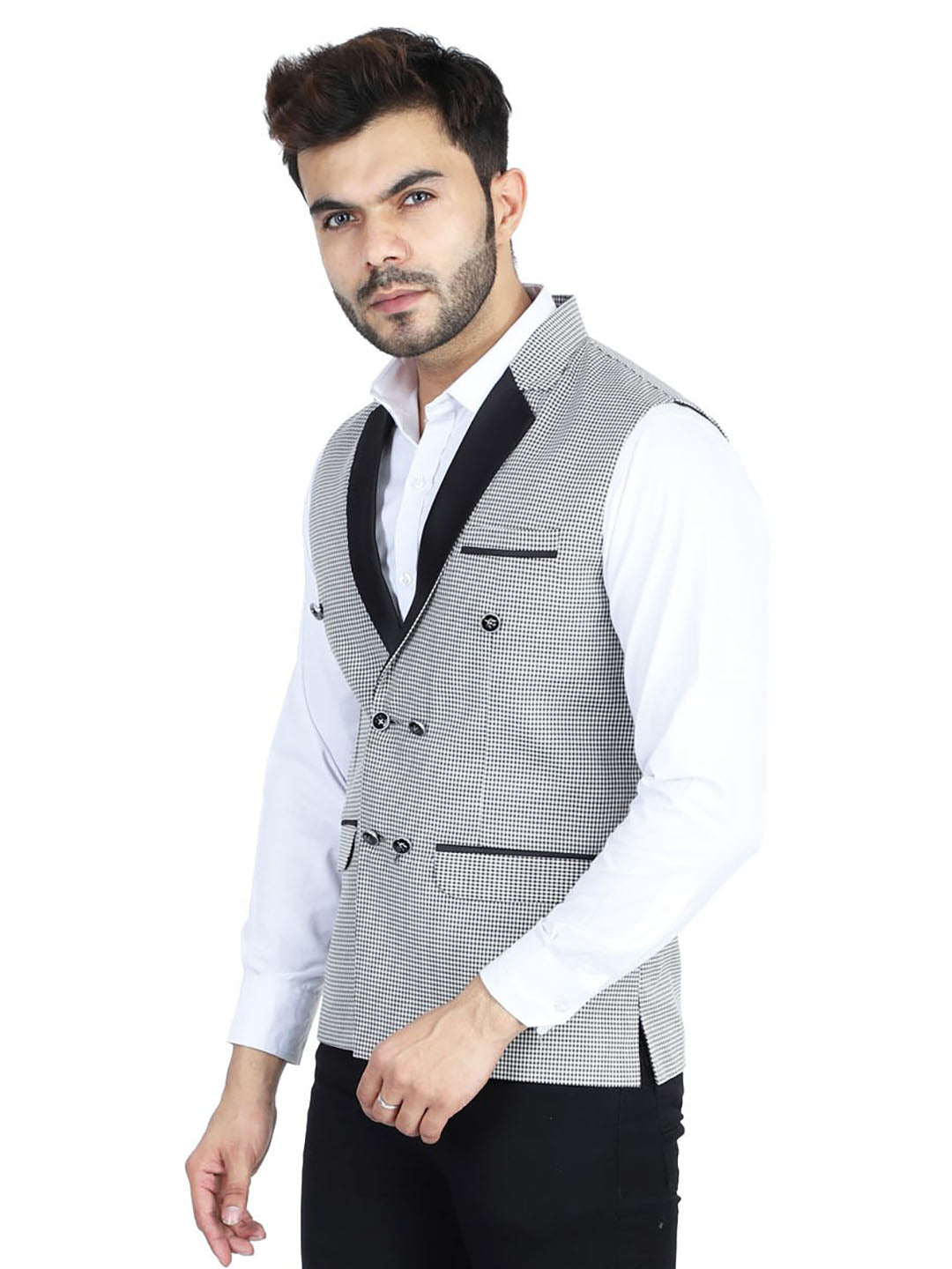 Men Black Check Waistcoat - Tahvo India