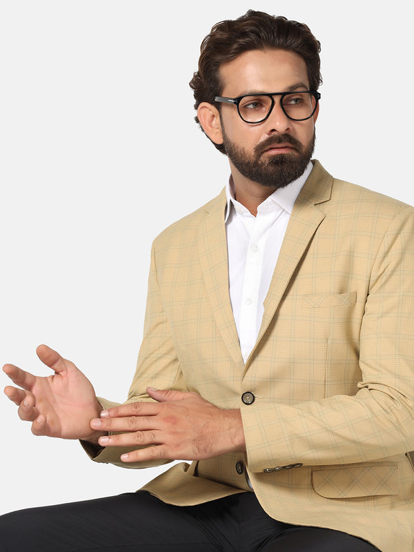 Men Beige Check Blazer - Tahvo India