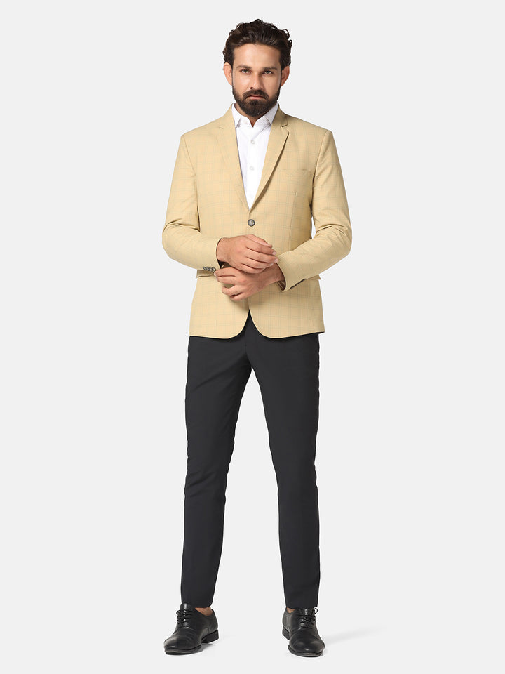 Men Beige Check Blazer - Tahvo India
