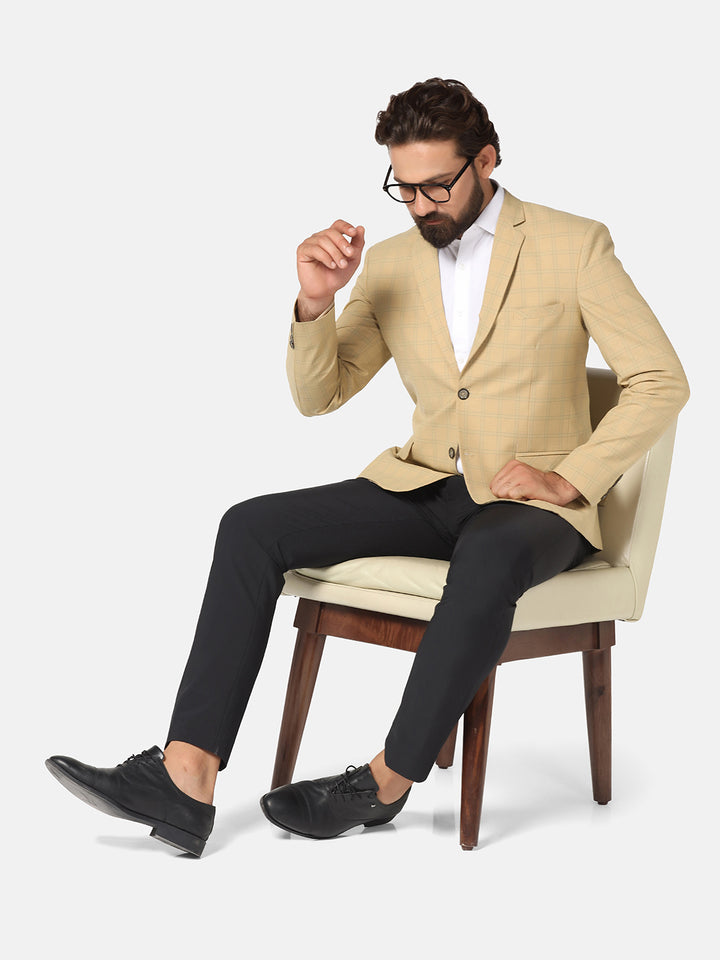Men Beige Check Blazer - Tahvo India