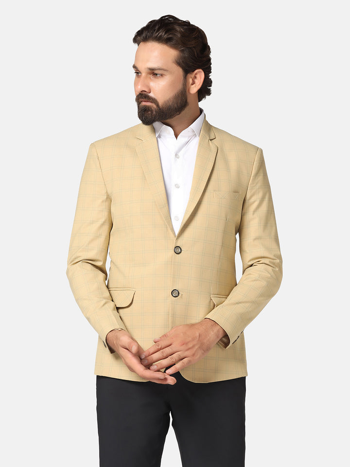 Men Beige Check Blazer - Tahvo India