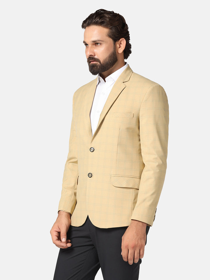 Men Beige Check Blazer - Tahvo India