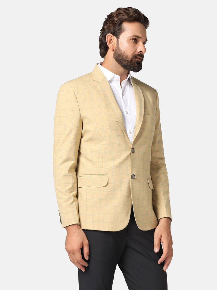 Men Beige Check Blazer - Tahvo India