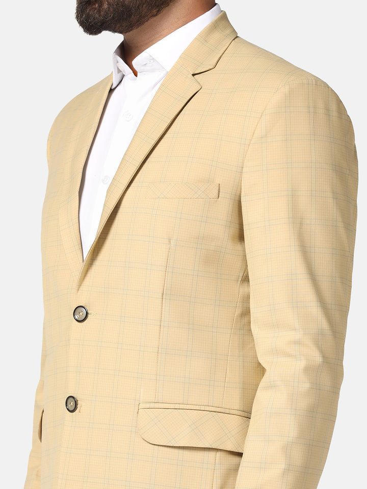 Men Beige Check Blazer - Tahvo India