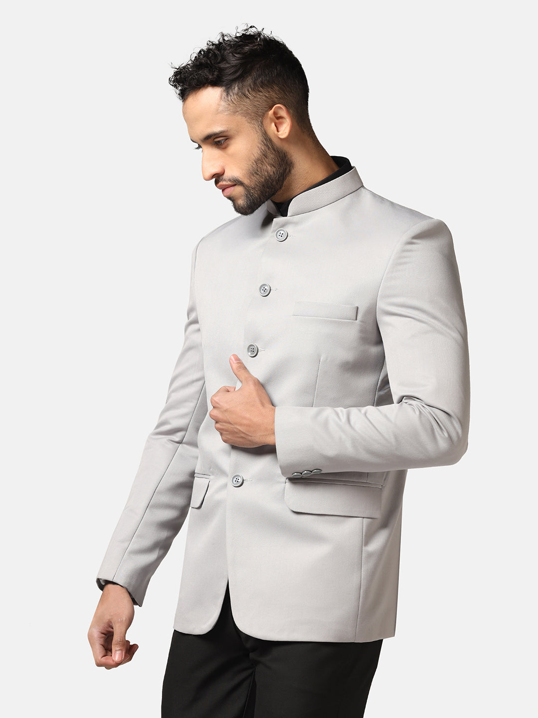 Men Light Grey Bandhgala Blazer - Tahvo India