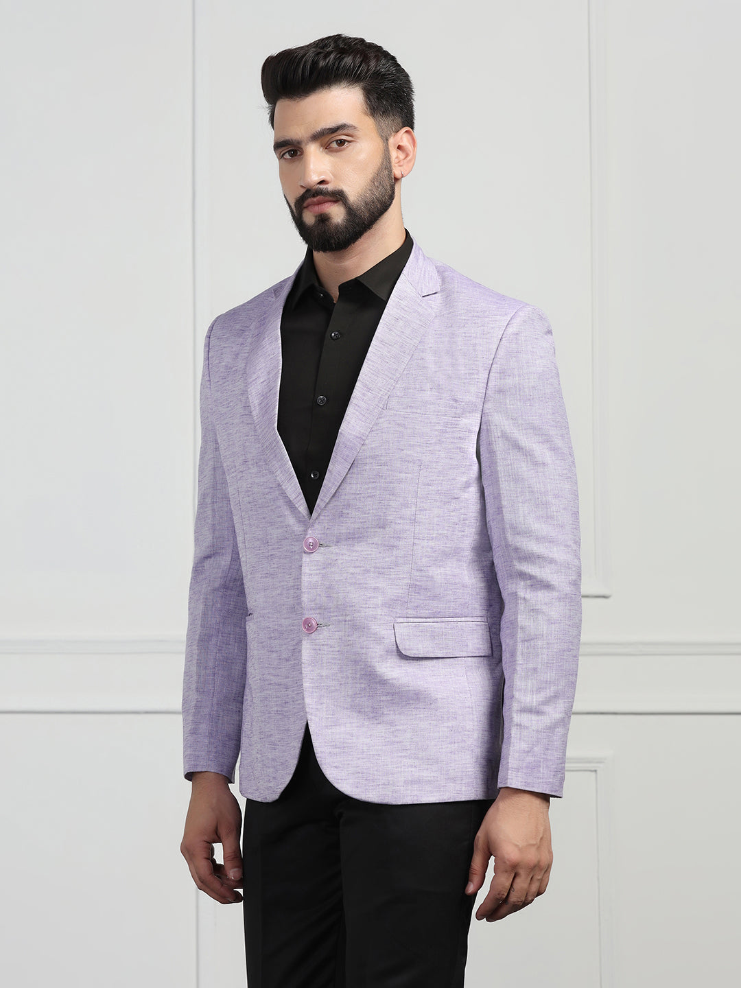 Men Linen Purple Blazer - Tahvo India