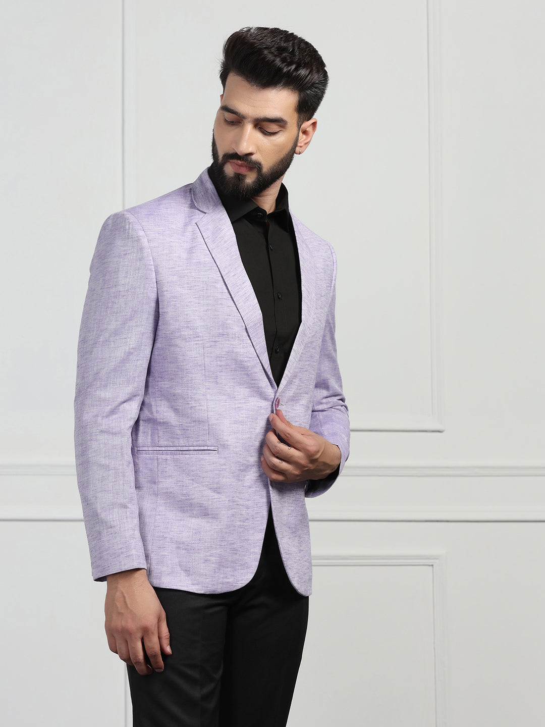 Men Linen Purple Blazer - Tahvo India