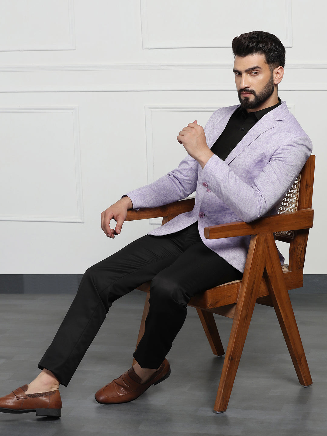 Men Linen Purple Blazer - Tahvo India
